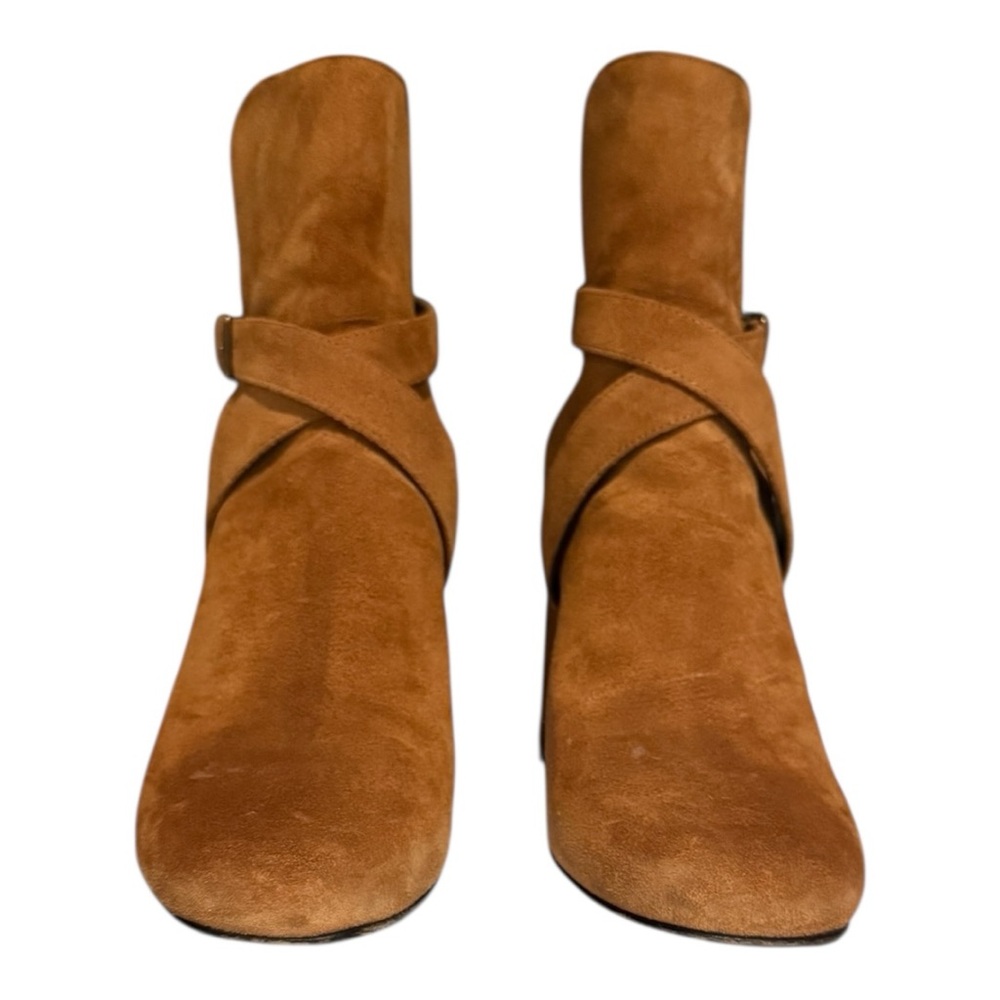 YSL Caramel Suede Ankle Booties